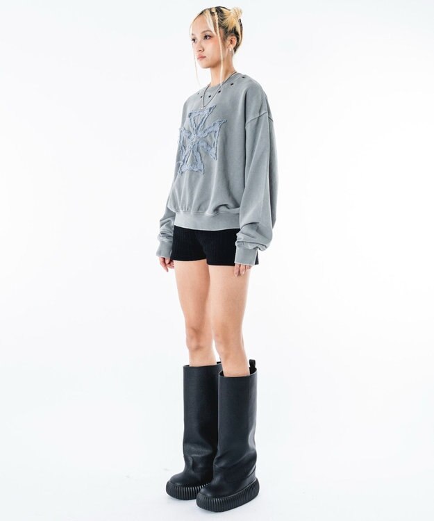 WEGO 【ユニセックス着用ITEM】ブリーチハトメロゴプルオーバー グレー