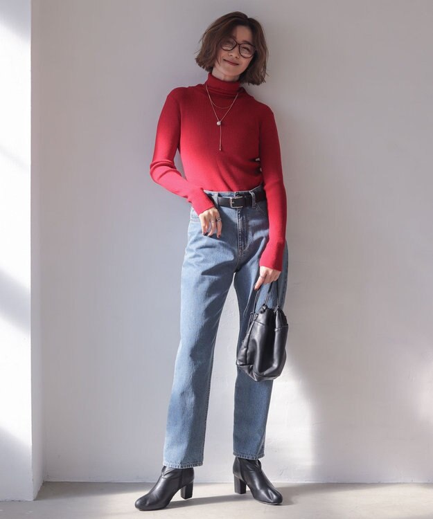 WEGO 【2025年秋冬新作】リブタートルニット レッド