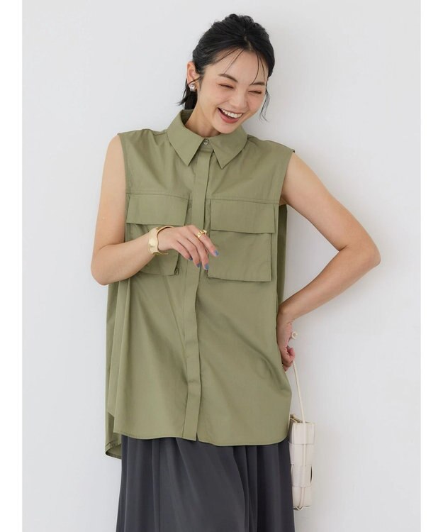 AMERICAN HOLIC ノースリーブＷポケットシャツ Khaki