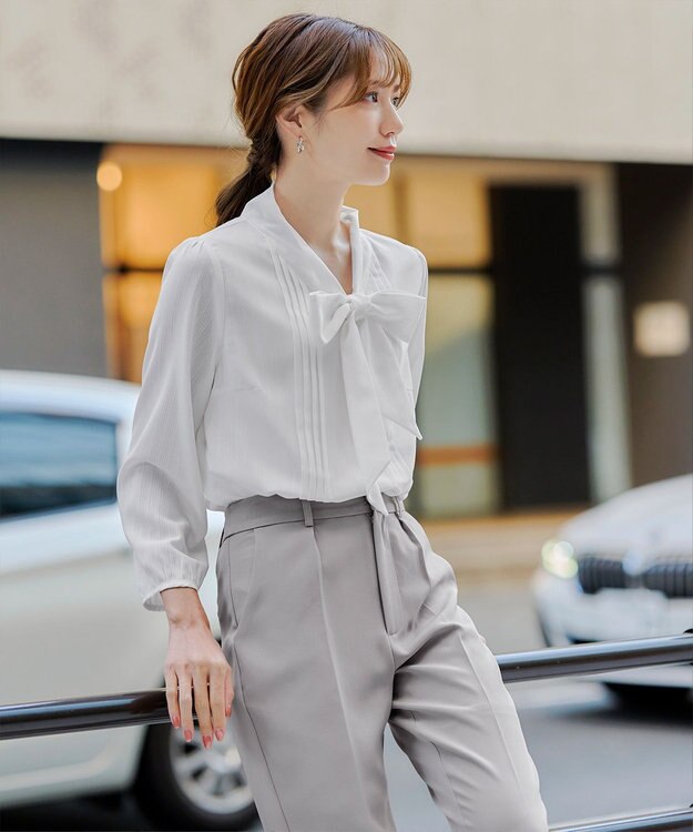 Tiaclasse 【新色追加・洗える】リボンタイブラウス オフホワイト