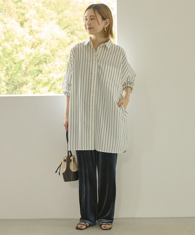 AMERICAN HOLIC イージーケアオーバーチュニックシャツ Stripe