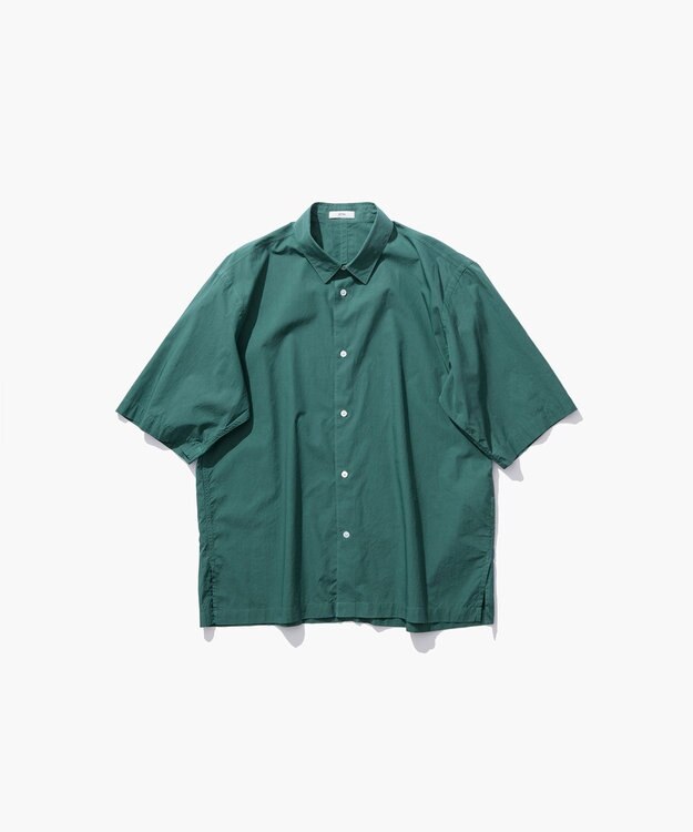 ATON SHRINK COTTON LAWN | オーバーサイズハーフスリーブシャツ - UNISEX GREEN