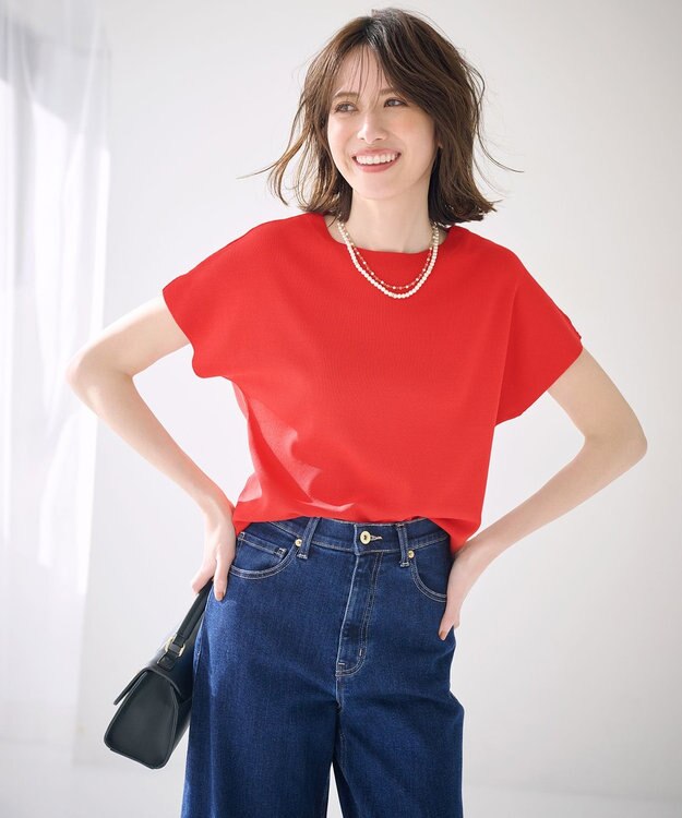 ANY SIS 【接触冷感・UVカット・洗える】ビューティクール フレンチ ニットＴ レッド