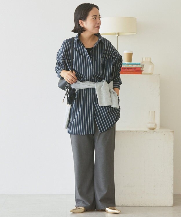 AMERICAN HOLIC イージーケアオーバーチュニックシャツ Stripe Navy