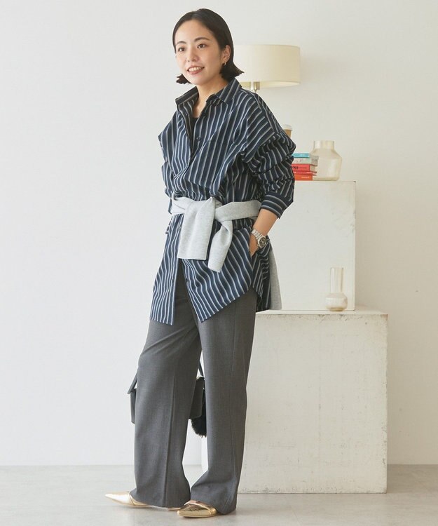 AMERICAN HOLIC イージーケアオーバーチュニックシャツ Stripe Navy