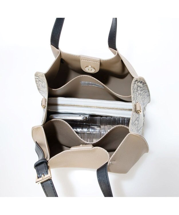 UNBILLION カシュカシュ cachecache / フェイクレザーショルダーバッグ付スクエアトート パイソン