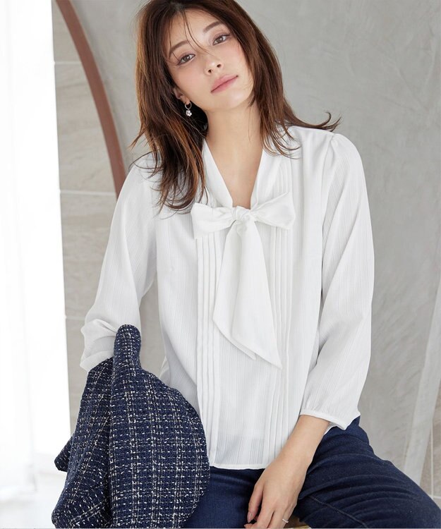 Tiaclasse 【新色追加・洗える】リボンタイブラウス オフホワイト