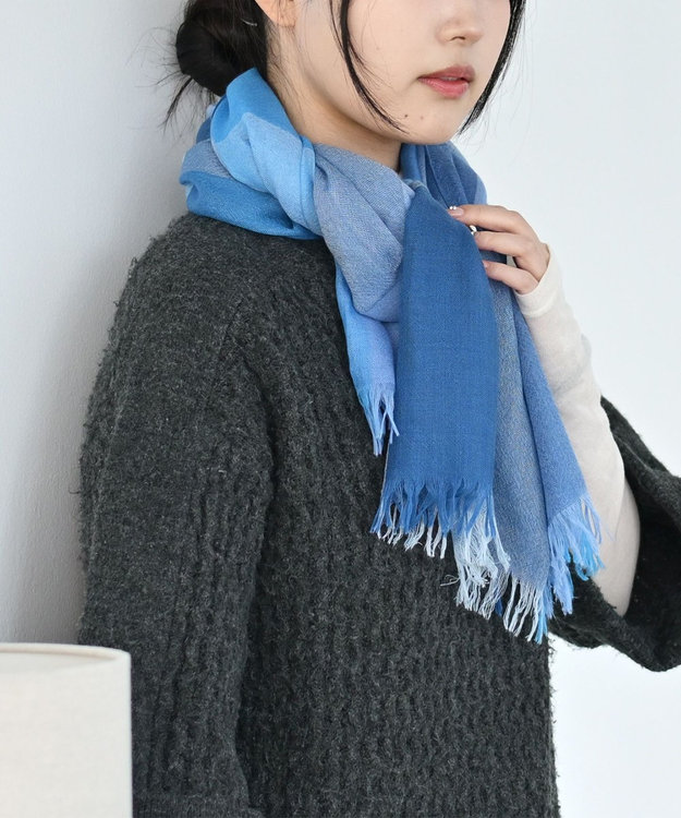 muto ブロックチェック シルクカシミヤストール blue