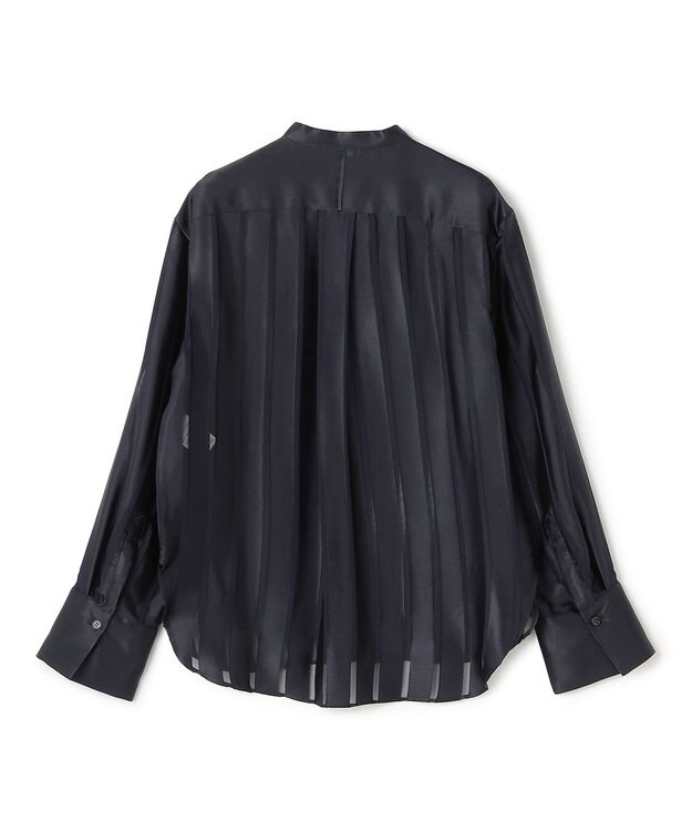 BEIGE， HAUYNITE / シアーストライプバンドカラーブラウス Navy