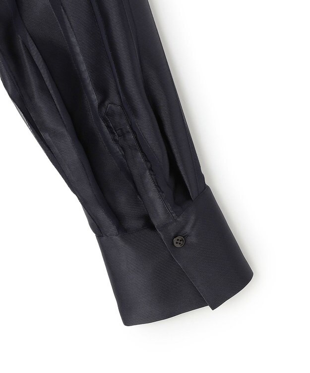 BEIGE， HAUYNITE / シアーストライプバンドカラーブラウス Navy