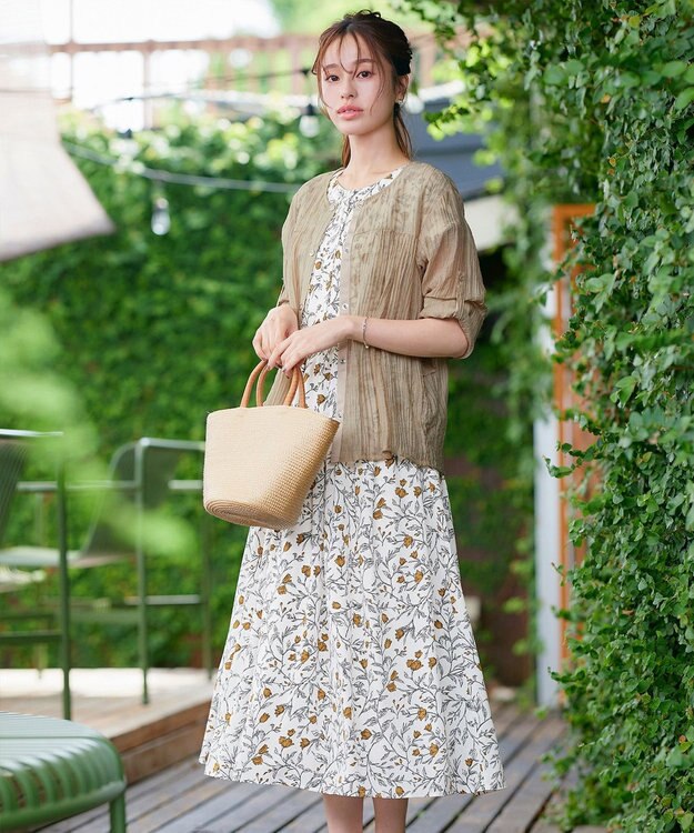 Tiaclasse 【洗える】楊柳バックフリルブルゾン ベージュ