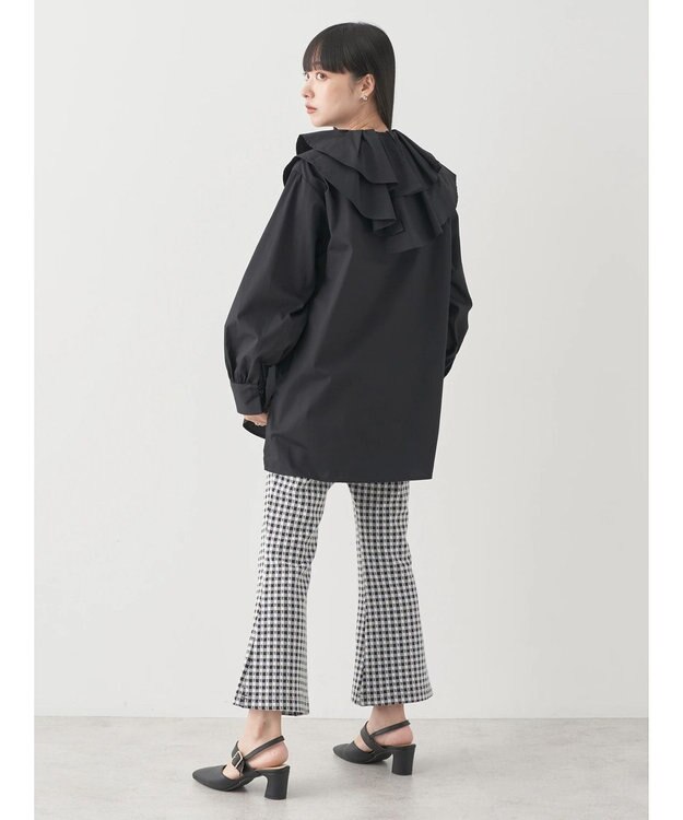 earth music&ecology ラッフルフリルチュニックブラウス Black