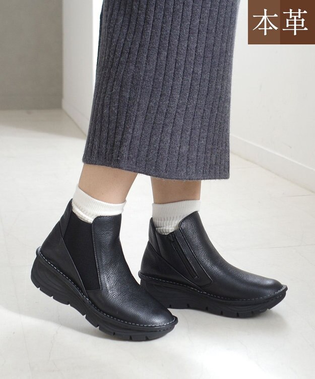 Pointer 本革超軽量サイドゴアショートブーツ ブラック