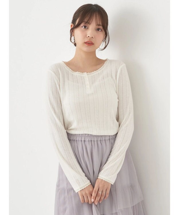 earth music&ecology アイレットジャガードタイトプルオーバー Ivory