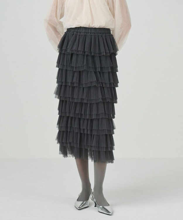 GRACE CONTINENTAL タイトティアードチュールスカート グレー