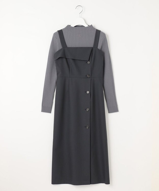 Feroux 【古畑星夏さん着用・セットアイテム】刺繍ポイント ニット × ジャンパー スカート グレー系