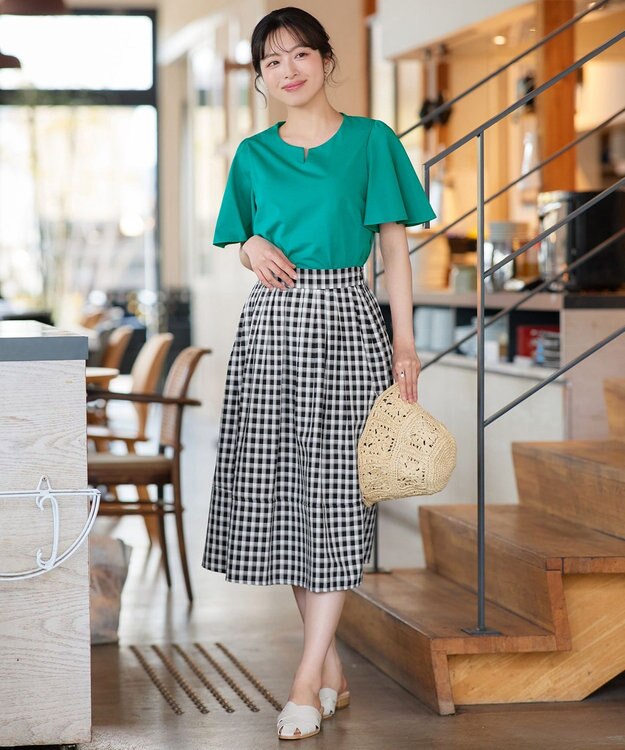 Tiaclasse 【おのののかさん着用】「サマケア」キーネックフレアスリーブトップス グリーン