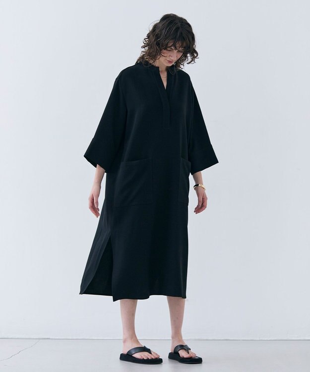 BEIGE， 【洗える】RUE / クロスオーバーVネックワンピース Black