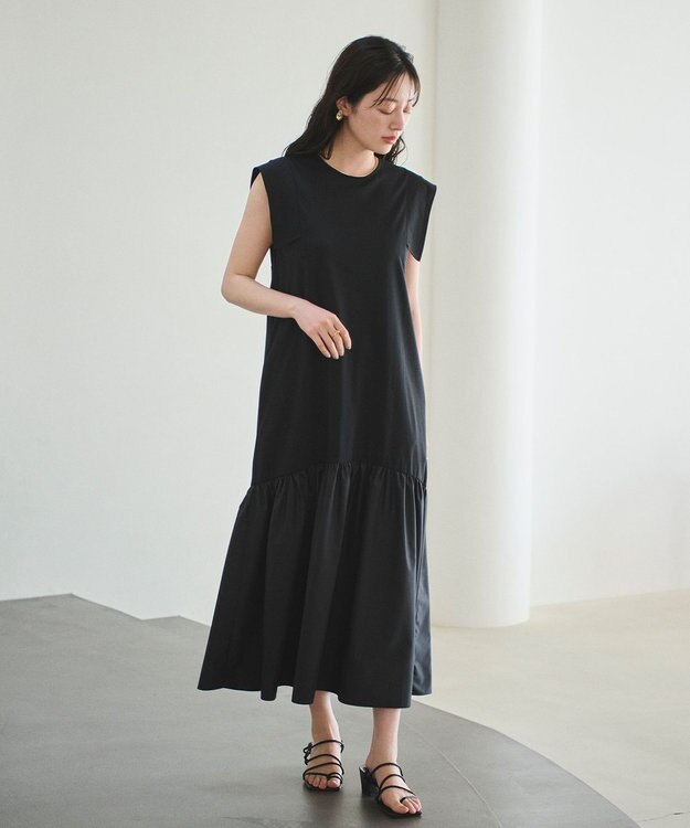 #Newans 【撥水・吸水速乾】コンビネーションペプラムワンピース ブラック系