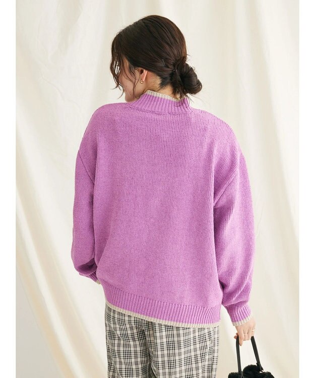 CRAFT STANDARD BOUTIQUE 洗えるモールニット配色プルオーバー Purple