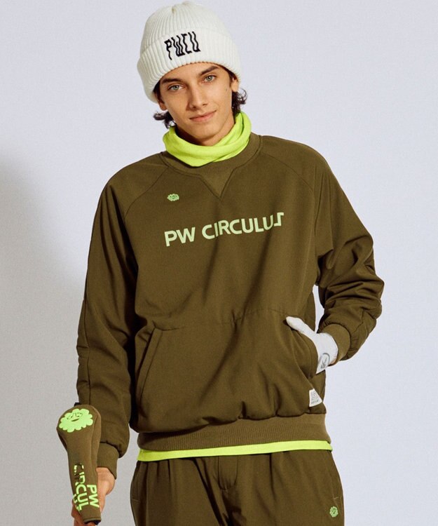 PW CIRCULUS 【3層レイヤー構造ボンディング×中綿キルティング】【MEN】中綿プルオーバー ゴルフ カーキ系