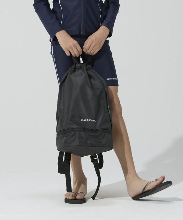 BEAMS SCHOOL 手提げバッグにもなる 2重底ナップサック ブラック