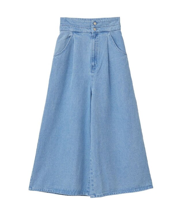 earth music&ecology ダブルベルトデザインワイドパンツ Light Indigo