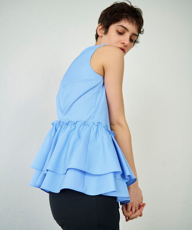 GRACE CONTINENTAL ヘムフリルノースリーブ ブルー