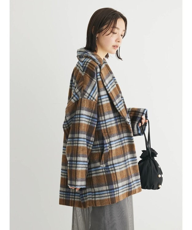 Green Parks ・ＥＬＥＮＣＡＲＥ　ＤＵＥ　シャギーチェックミドルコート Brown