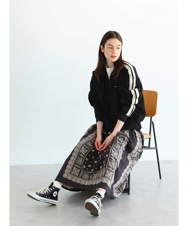 CRAFT STANDARD BOUTIQUE パネル柄マキシギャザースカート Charcoal Gray