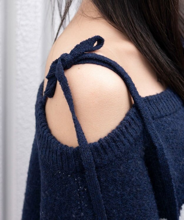 WEGO フラッフィー2WAYグラフィックワンショルBIGニット ネイビー