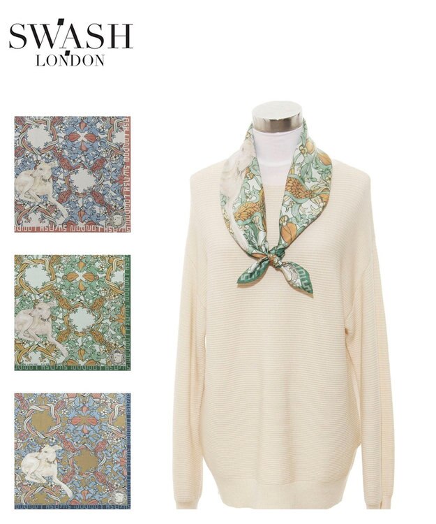 MOONBAT SWASH LONDON 大判シルクツイルスカーフ Tapestry 68×68cm 日本製 グリーン