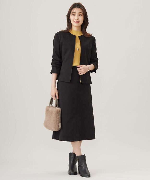 J.PRESS LADIES L 【洗える】シルセームスエード ブルゾン ブラック系