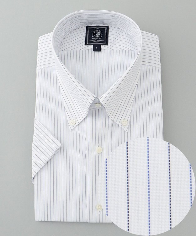 J.PRESS MEN 【EXTRA COMFORT / 形態安定・ストレッチ・抗菌防臭・速乾】ピンオックス オルタネートストライプ 半袖シャツ/B.D. ネイビー系1