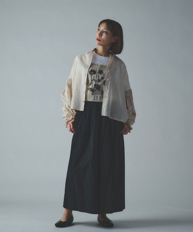 muuc 〈綿100%〉〈涼しいワッシャー生地〉〈裾タック入り〉ワイドパンツ ブラック