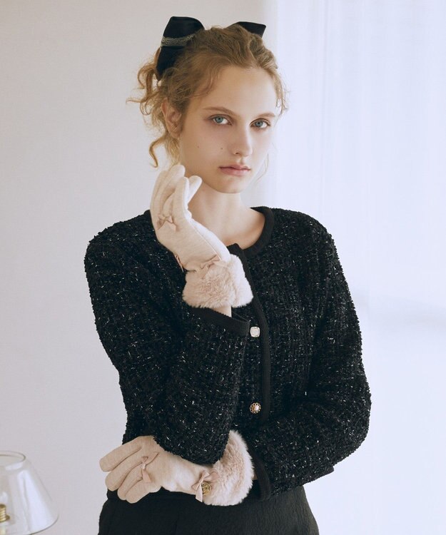 Maison de FLEUR プチリボンファーグローブ Light Pink