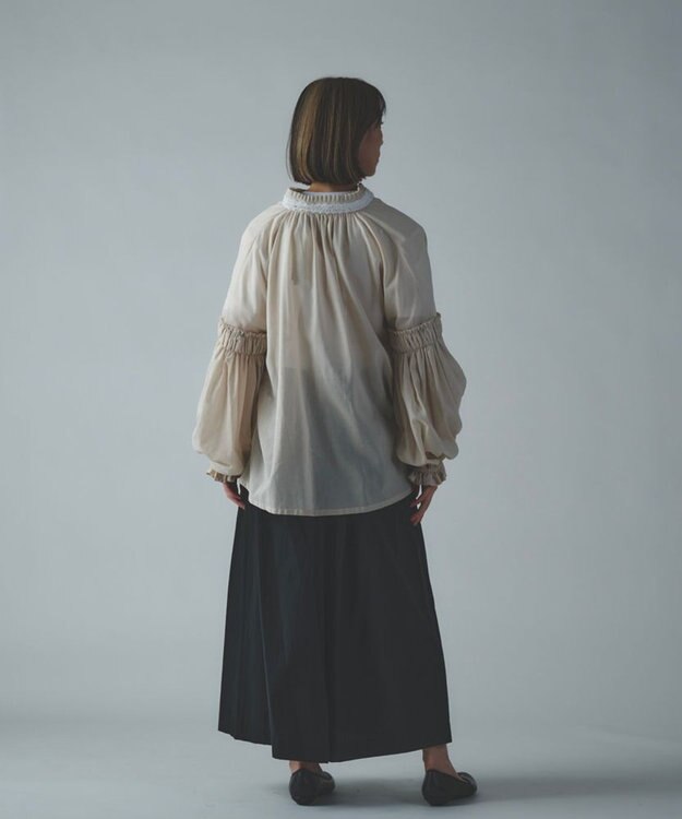 muuc 〈綿100%〉〈涼しいワッシャー生地〉〈裾タック入り〉ワイドパンツ ブラック