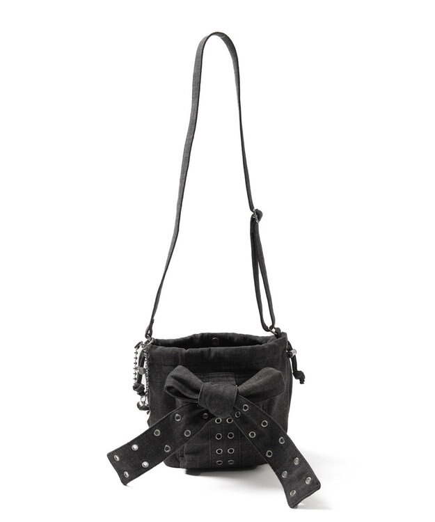 WEGO チャーム付きハトメリボンショルダー デニムブラック