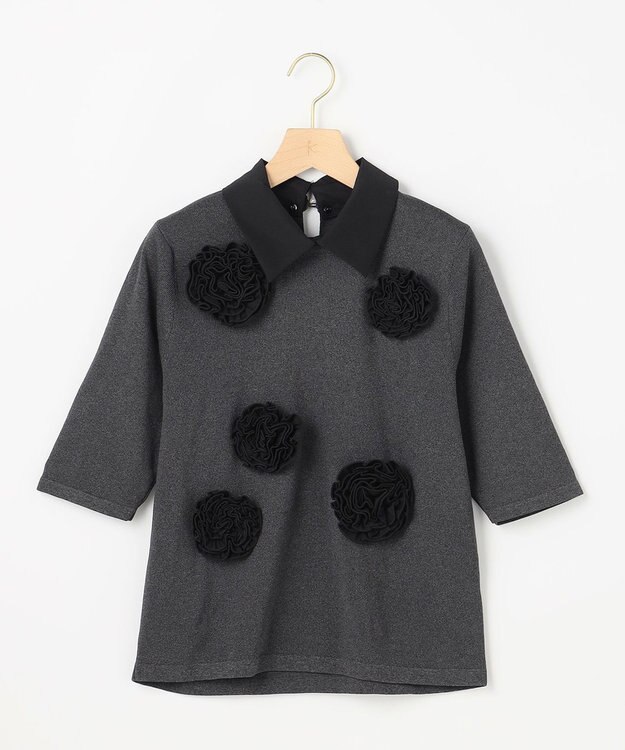 組曲 S 【組曲×setsuko sagittaire】ボンボンフラワー襟付き ニット グレー系