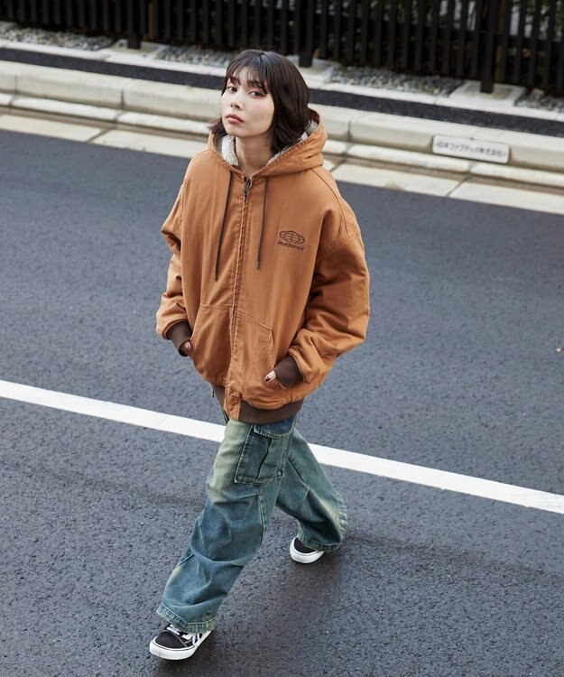 WEGO 【ユニセックス着用ITEM】ワーカーズボアフードブルゾン ブラウン