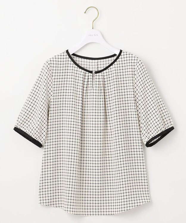 ANY SIS L 【洗える】 バイカラータック ブラウス モノトーンチェック