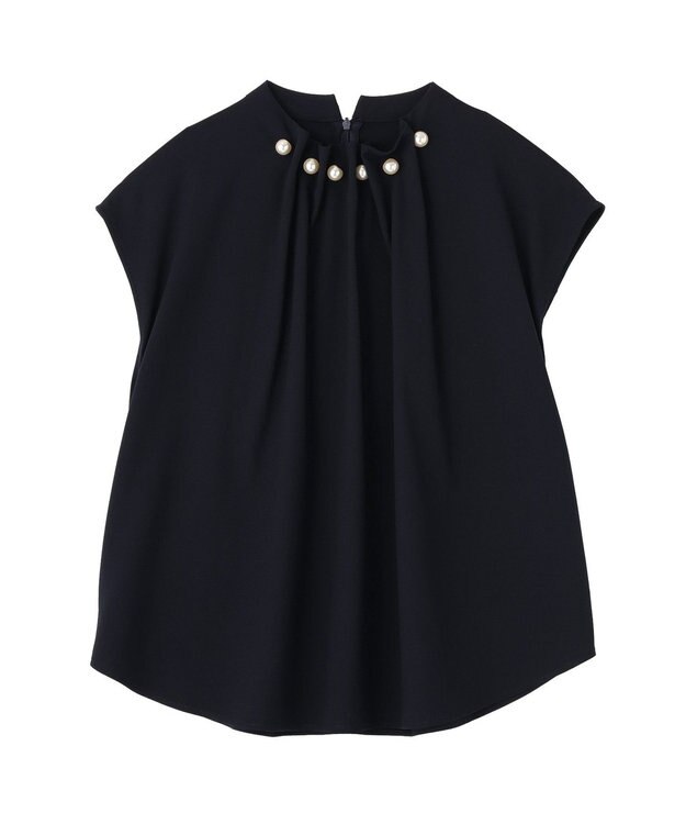 YECCA VECCA パールタックフレンチスリーブブラウス Dark Navy