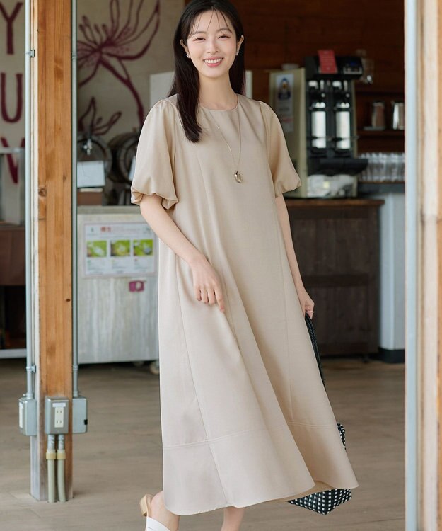 Tiaclasse L バックリボンワンピース ライトベージュ