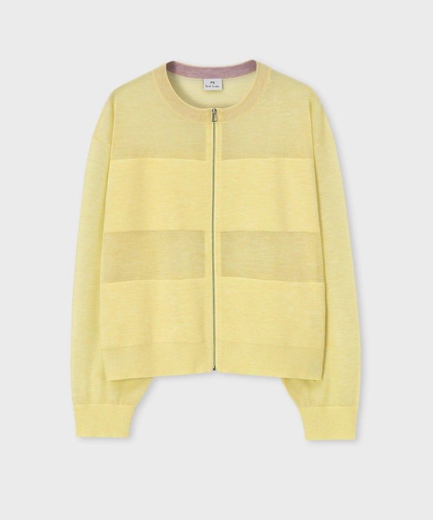 Paul Smith 【洗える】シアーボーダー ジップアップ カーディガン ライトイエロー