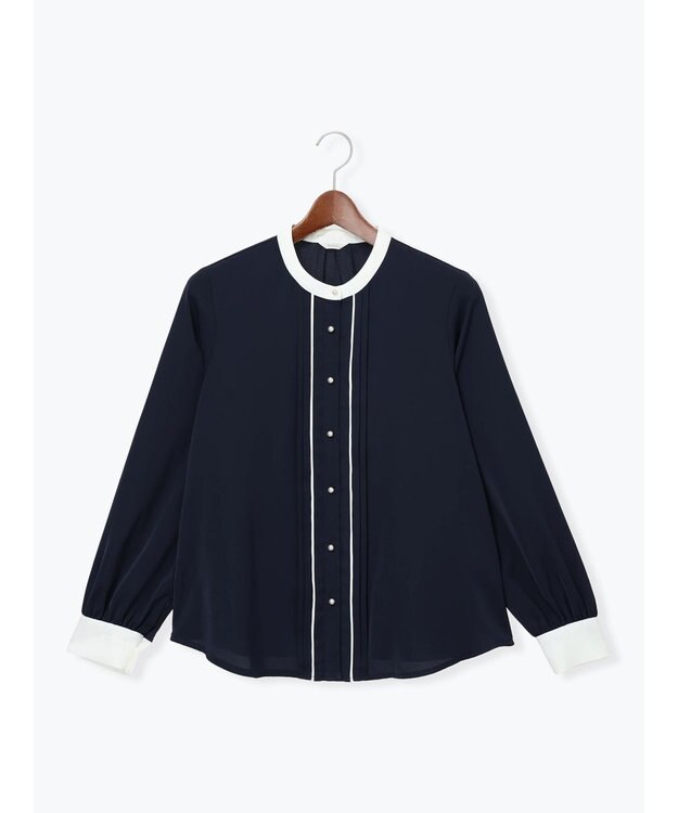 Te chichi パール釦フロントタックブラウス ネイビー