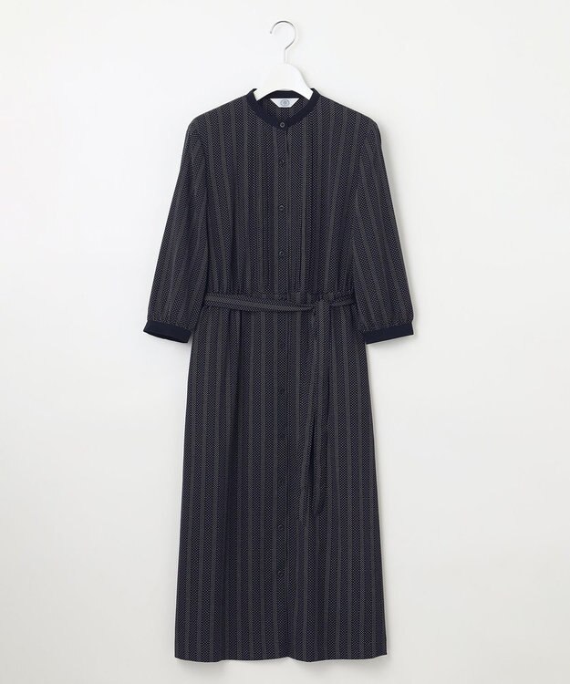 J.PRESS LADIES L 【洗える】ドットデシンプリント ピンタック ワンピース ネイビー系