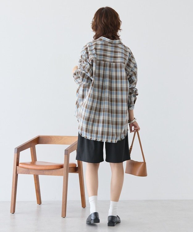 AMERICAN HOLIC フリンジヘム起毛チェックシャツ Check Blue