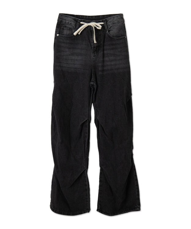 WEGO ドロストコードフレアデニム ブラック