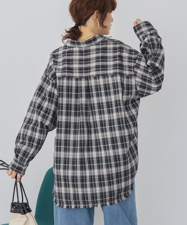 AMERICAN HOLIC フリンジヘム起毛チェックシャツ Check Black