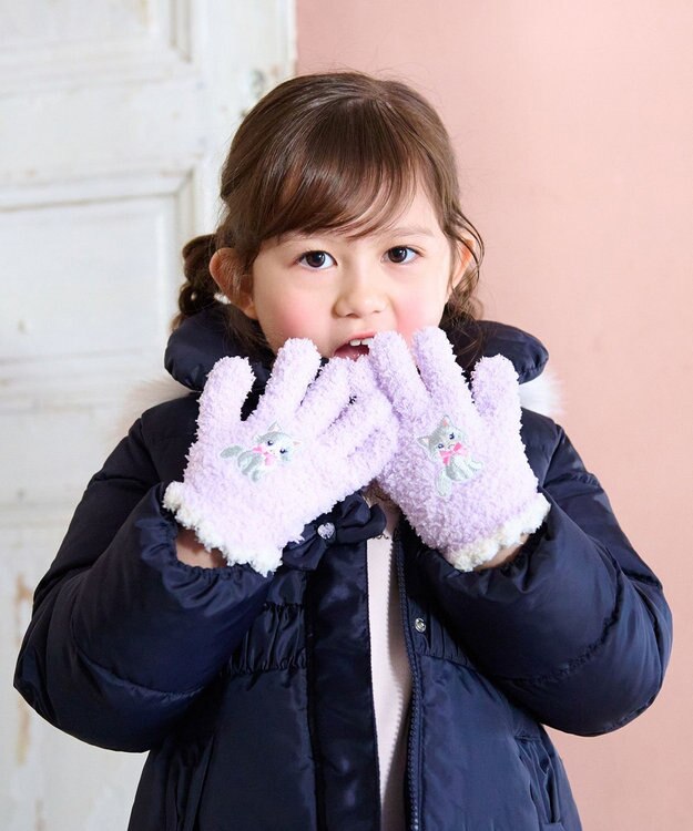 ANY KIDS アニマル刺繍手袋 ラベンダー（ネコ）